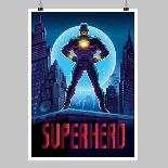 Superhero in Action. Superhero in the Night City. Poster Layout-Lana Stem-Framed Stretched Canvas