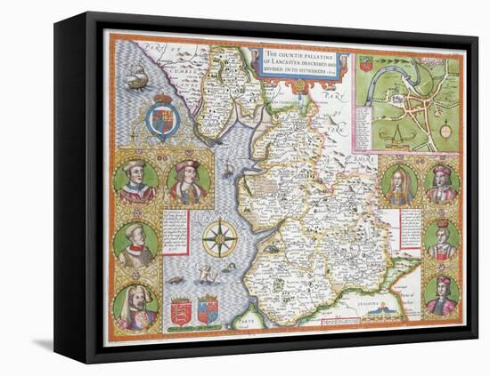 Lancashire in 1610, from John Speed's 'Theatre of the Empire of Great Britaine', First Edition-John Speed-Framed Stretched Canvas