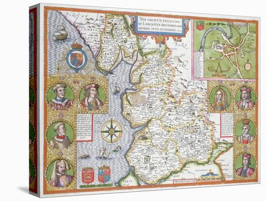 Lancashire in 1610, from John Speed's 'Theatre of the Empire of Great Britaine', First Edition-John Speed-Stretched Canvas