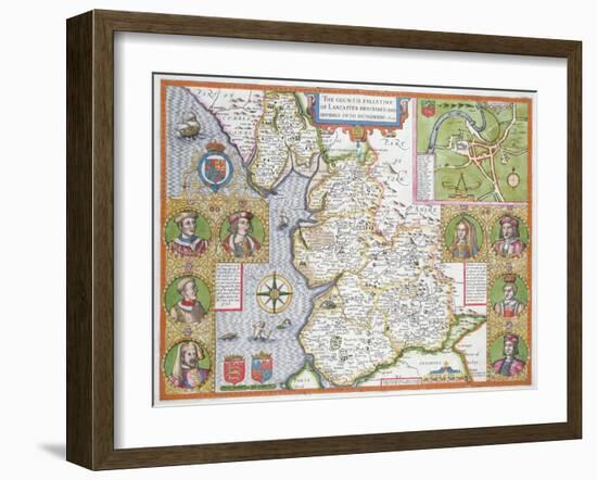 Lancashire in 1610, from John Speed's 'Theatre of the Empire of Great Britaine', First Edition-John Speed-Framed Giclee Print