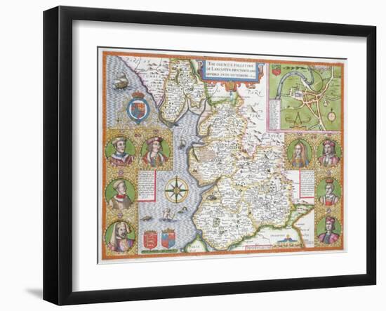 Lancashire in 1610, from John Speed's 'Theatre of the Empire of Great Britaine', First Edition-John Speed-Framed Giclee Print