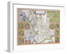 Lancashire in 1610, from John Speed's 'Theatre of the Empire of Great Britaine', First Edition-John Speed-Framed Giclee Print