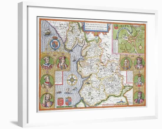 Lancashire in 1610, from John Speed's 'Theatre of the Empire of Great Britaine', First Edition-John Speed-Framed Giclee Print