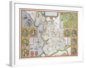 Lancashire in 1610, from John Speed's 'Theatre of the Empire of Great Britaine', First Edition-John Speed-Framed Giclee Print