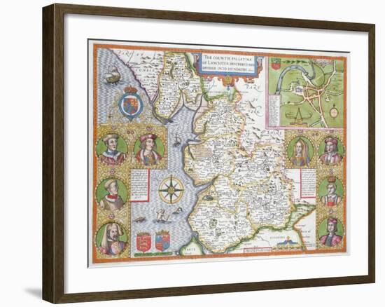 Lancashire in 1610, from John Speed's 'Theatre of the Empire of Great Britaine', First Edition-John Speed-Framed Giclee Print