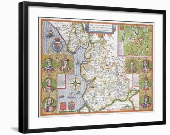 Lancashire in 1610, from John Speed's 'Theatre of the Empire of Great Britaine', First Edition-John Speed-Framed Giclee Print