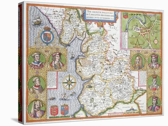 Lancashire in 1610, from John Speed's 'Theatre of the Empire of Great Britaine', First Edition-John Speed-Stretched Canvas