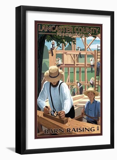 Lancaster County, Pennsylvania - Amish Barn Raising Scene-Lantern Press-Framed Art Print