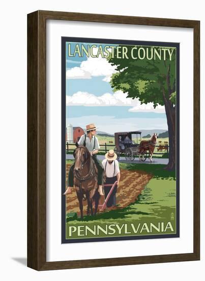 Lancaster County, Pennsylvania - Amish Farm Scene-Lantern Press-Framed Art Print