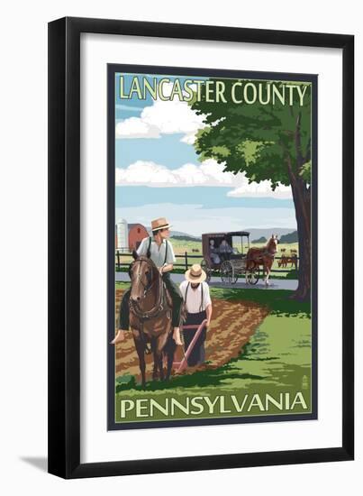 Lancaster County, Pennsylvania - Amish Farm Scene-Lantern Press-Framed Art Print