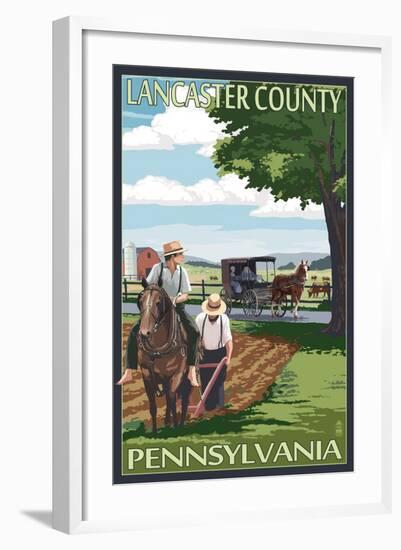Lancaster County, Pennsylvania - Amish Farm Scene-Lantern Press-Framed Art Print
