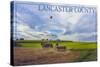 Lancaster County, Pennsylvania - Amish Farmer and Hot Air Balloons-Lantern Press-Stretched Canvas