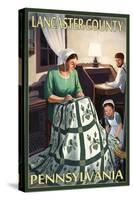 Lancaster County, Pennsylvania - Amish Quilting Scene-Lantern Press-Stretched Canvas