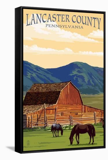 Lancaster County, Pennsylvania - Barn and Horses-Lantern Press-Framed Stretched Canvas