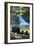 Lancaster County, Pennsylvania - Black Bears and Waterfall-Lantern Press-Framed Art Print
