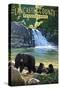 Lancaster County, Pennsylvania - Black Bears and Waterfall-Lantern Press-Stretched Canvas