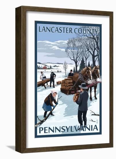 Lancaster County, Pennsylvania - Firewood Winter Scene-Lantern Press-Framed Art Print