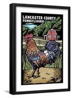 Lancaster County, Pennsylvania - Rooster - Scratchboard-Lantern Press-Framed Art Print