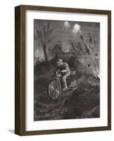 Lance-Corporal C C Parrott Carrying Messages on His Motor-Bicycle Along Roads Swept by Shellfire-H. Ripperger-Framed Giclee Print