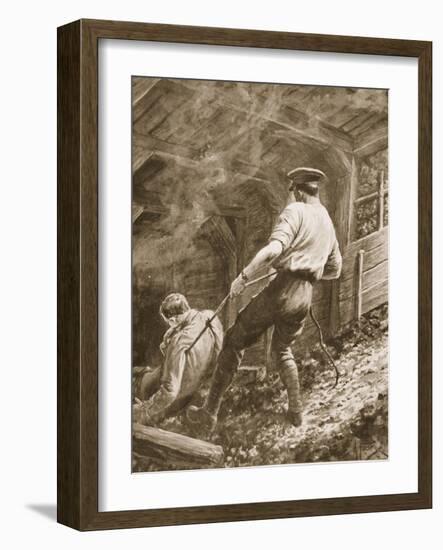 Lance-Corporal Clapson Dragging an Officer, Who Had Been Gassed, Out of a Mine (Litho)-Alfred Pearse-Framed Giclee Print