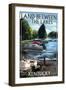 Land Between the Lakes, Kentucky - Pontoon Boats-Lantern Press-Framed Art Print