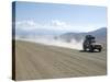 Land Cruiser on Altiplano Track and Tourists Going to Laguna Colorado, Southwest Highlands, Bolivia-Tony Waltham-Stretched Canvas