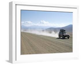 Land Cruiser on Altiplano Track and Tourists Going to Laguna Colorado, Southwest Highlands, Bolivia-Tony Waltham-Framed Photographic Print