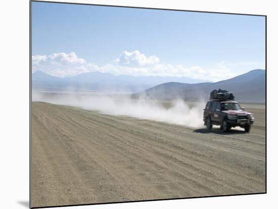 Land Cruiser on Altiplano Track and Tourists Going to Laguna Colorado, Southwest Highlands, Bolivia-Tony Waltham-Mounted Photographic Print