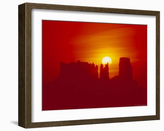Land Formations and Red Sky, Navajo Reservation, Monument Valley Tribal Park, Arizona, USA-Jerry Ginsberg-Framed Photographic Print