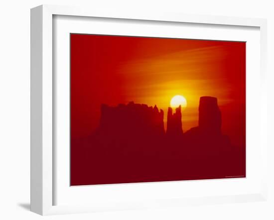 Land Formations and Red Sky, Navajo Reservation, Monument Valley Tribal Park, Arizona, USA-Jerry Ginsberg-Framed Photographic Print