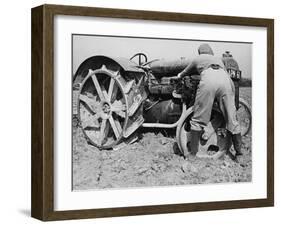 Land Girl Working with a Tractor on a Farm During World War I-Robert Hunt-Framed Photographic Print