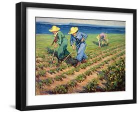 Land Girls Hoeing, c.1919-Manly Edward Macdonald-Framed Giclee Print