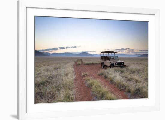 Land Rover Game Vehicle Parked by Sand Road at Sunrise-Lee Frost-Framed Photographic Print