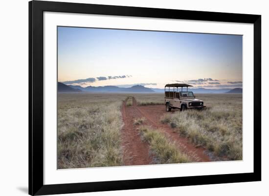 Land Rover Game Vehicle Parked by Sand Road at Sunrise-Lee Frost-Framed Photographic Print