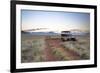 Land Rover Game Vehicle Parked by Sand Road at Sunrise-Lee Frost-Framed Photographic Print