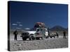 Landcruisers and Tourists on Jeep Tour Taking a Break on Uyuni Salt Flat, Bolivia, South America-Aaron McCoy-Stretched Canvas