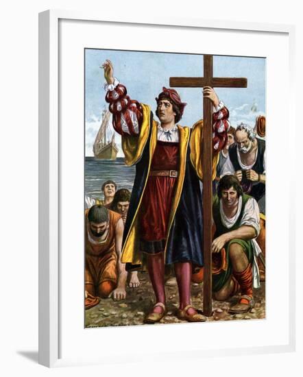 Landfall of Christopher Columbus, 1492-null-Framed Giclee Print