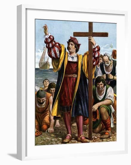 Landfall of Christopher Columbus, 1492-null-Framed Giclee Print