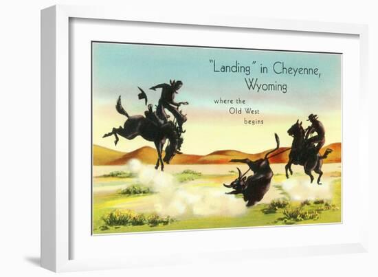 Landing in Cheyenne, Rodeo Scenes, Wyoming-null-Framed Art Print