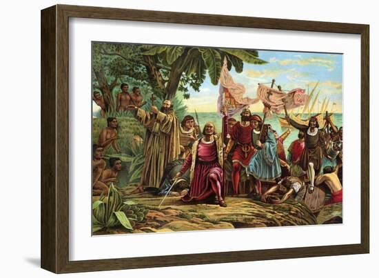 Landing of Columbus Expedition on the Island of Guanahane in 1492-null-Framed Giclee Print