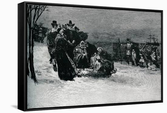 Landing of the Mayflower pilgrims-Howard Pyle-Framed Stretched Canvas