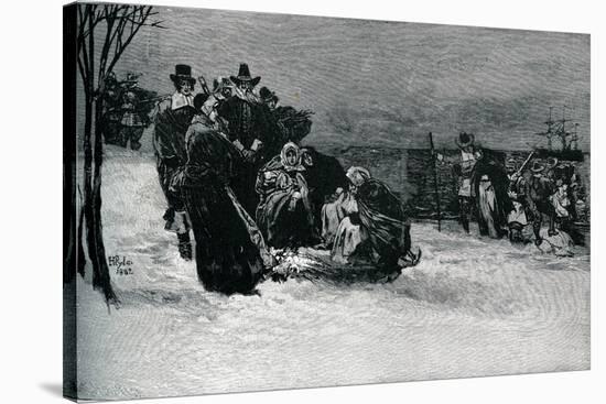 Landing of the Mayflower pilgrims-Howard Pyle-Stretched Canvas