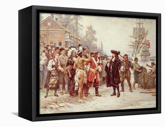 Landing of William Penn, 1682-Jean Leon Gerome Ferris-Framed Stretched Canvas