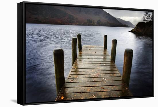 Landing Stage in Autumn at Mossdale Bay, Ullswater, Lake District Nat'l Park, Cumbria, England, UK-Mark Sunderland-Framed Stretched Canvas