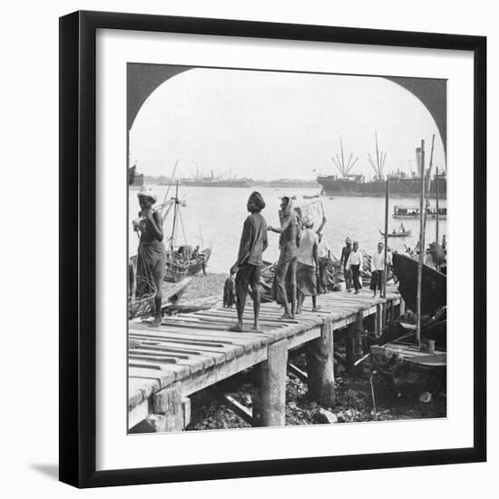 Landing Stage on the Irawaddy River, Rangoon, Burma, 1908-null-Framed Photographic Print