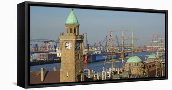 Landing Stages, Elbe River, Hamburg, Germany, Europe-Hans-Peter Merten-Framed Stretched Canvas