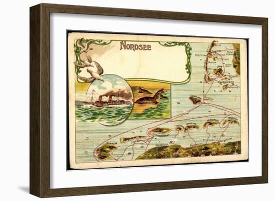 Landkarten Litho Dampfer Cobra, Nordsee, Robben-null-Framed Giclee Print