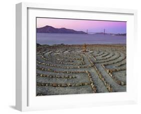 Lands End Labyrinth at Dusk with the Golden Gate Bridge, San Francisco, California-Jim Goldstein-Framed Photographic Print