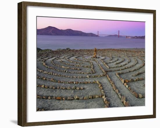 Lands End Labyrinth at Dusk with the Golden Gate Bridge, San Francisco, California-Jim Goldstein-Framed Photographic Print