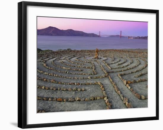 Lands End Labyrinth at Dusk with the Golden Gate Bridge, San Francisco, California-Jim Goldstein-Framed Photographic Print